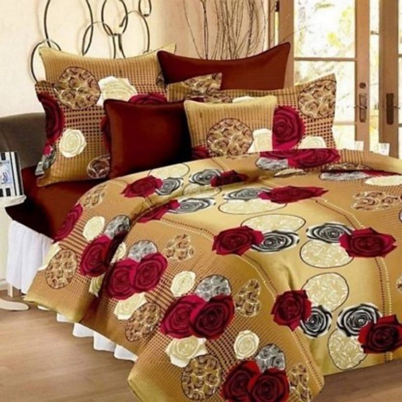 MR YAMRAJ 222 TC Polycotton Double 3D Printed Flat Bedsheet  (Pack of 1, Yellow)