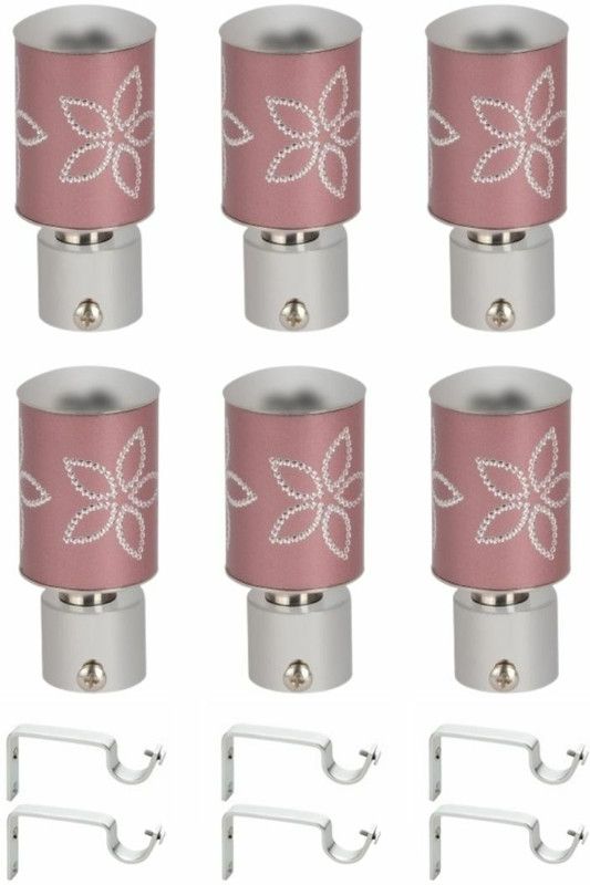 ZYREX Pink, Silver Rod Rail Bracket, Curtain Knobs Metal  (Pack of 12)