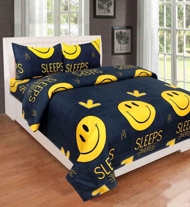 Syk 220 TC Microfiber Double Cartoon Flat Bedsheet  (Pack of 1, Blue, Yellow)