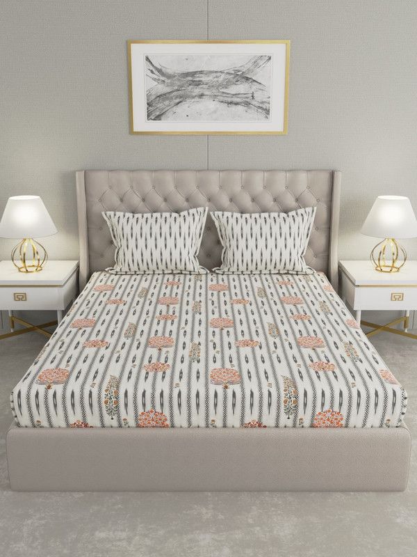 TRIDENT 210 TC Cotton King Printed Flat Bedsheet  (Pack of 1, Multicolor)