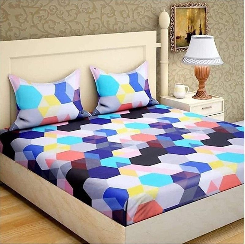 Recstiria Fab 180 TC Polycotton Double Geometric Flat Bedsheet  (Pack of 1, Multicolor)