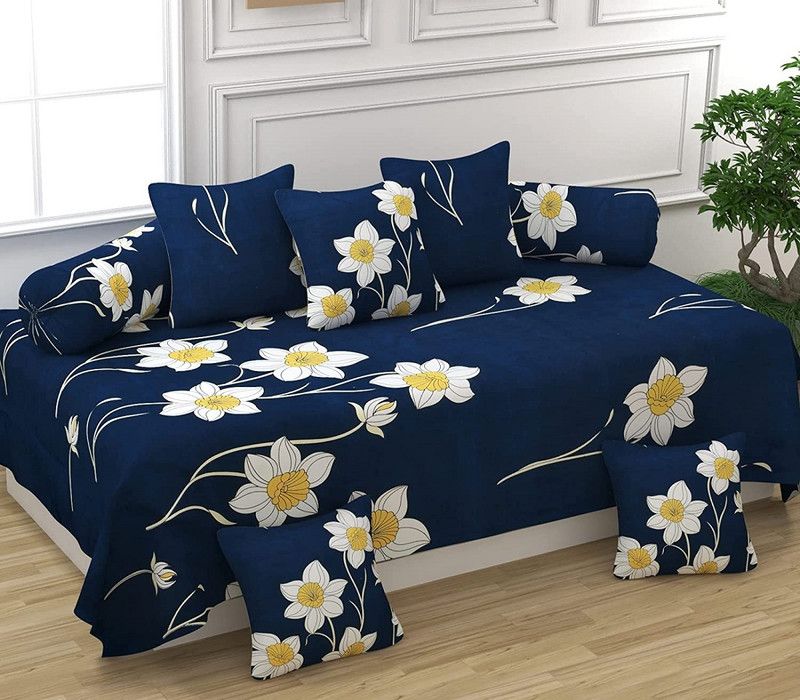 SSNG Polycotton Floral Diwan Set  (Blue)