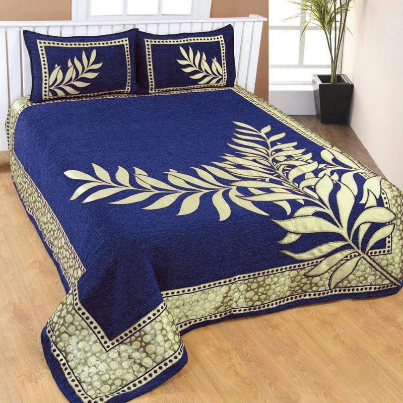DC FABRICS 500 TC Velvet Double Printed Flat Bedsheet  (Pack of 1, Navy)