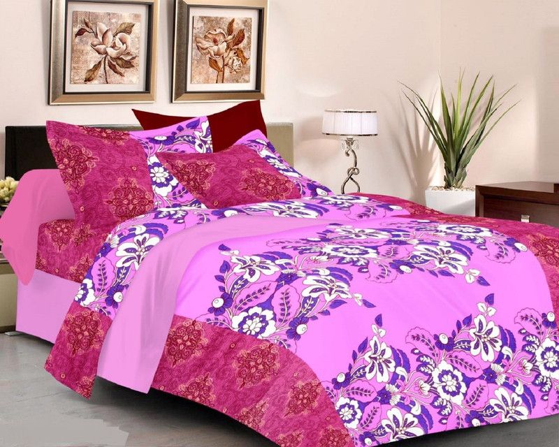 Lectus 150 TC Cotton Queen Floral Flat Bedsheet  (Pack of 1, Pink)