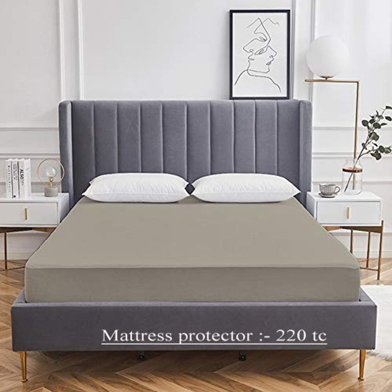 EVERDECOR Fitted Double Size Waterproof Mattress Cover  (Grey)