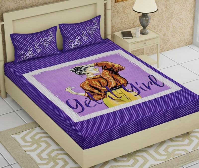 Deswal Creation 200 TC Cotton Double Printed Flat Bedsheet  (Pack of 1, Purple)