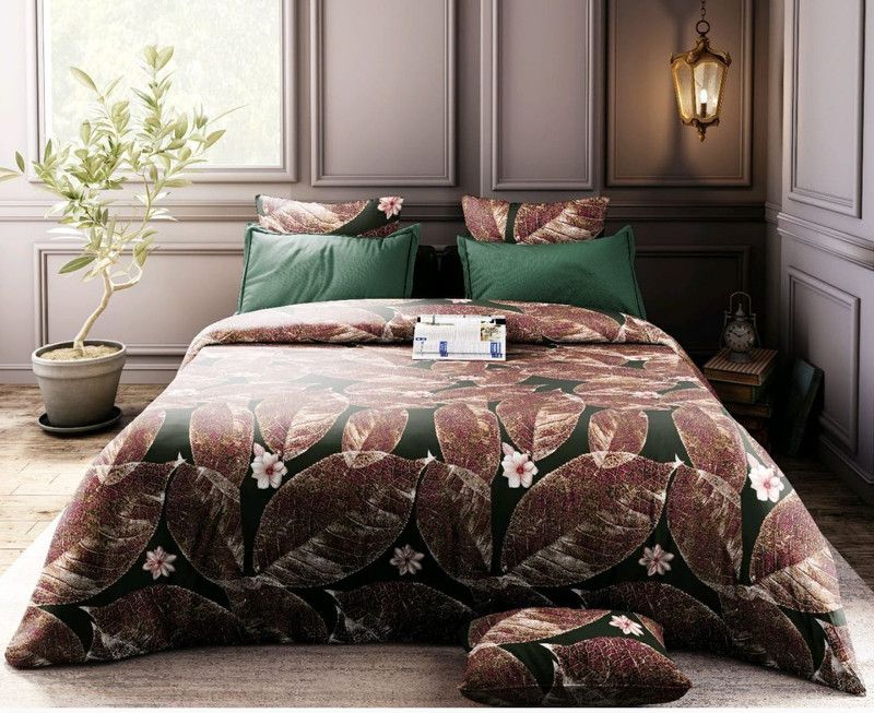 Tenet Enterprises 200 TC Cotton Double Floral Flat Bedsheet  (Pack of 1, Green, Brown)
