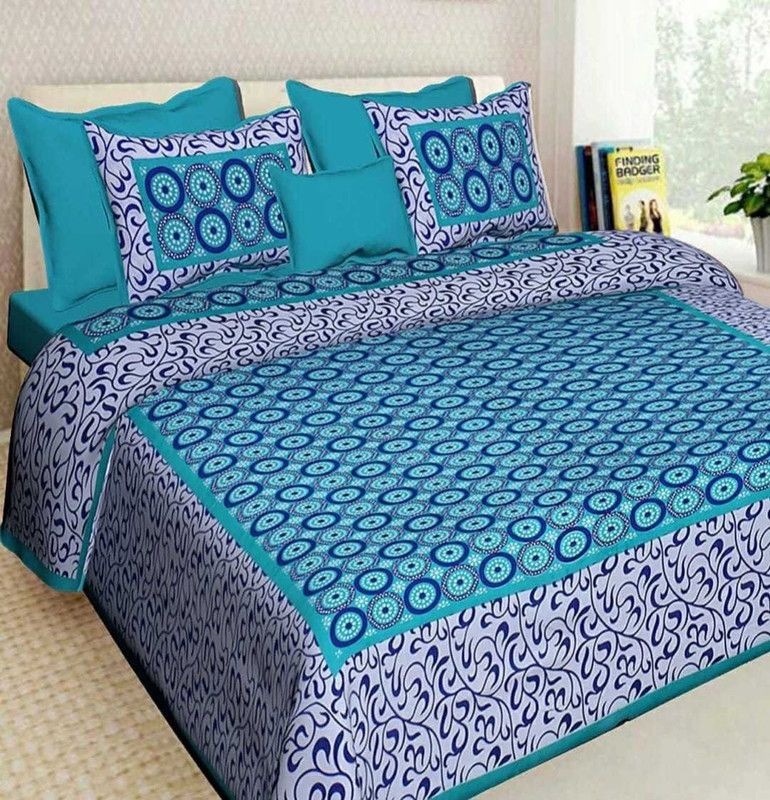 Butea Crape 124 TC Cotton Queen Printed Flat Bedsheet  (Pack of 1, Green)