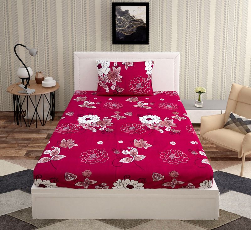 Alliance 160 TC Microfiber Single Floral Flat Bedsheet  (Pack of 1, Dark Pink)