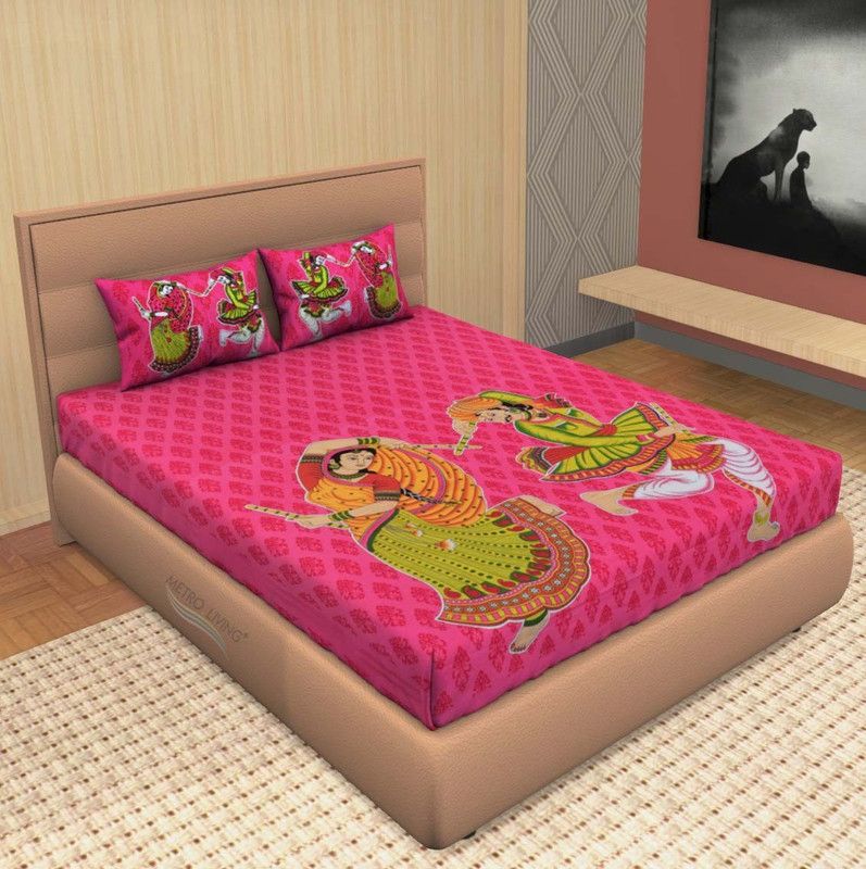ZirconHomes 144 TC Cotton Double Printed Flat Bedsheet  (Pack of 1, Pink)