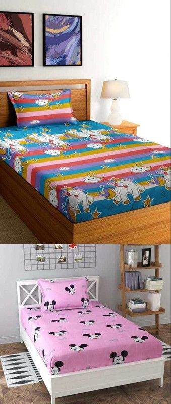 P.Rtrend 190 TC Cotton Single Cartoon Flat Bedsheet  (Pack of 2, Multicolor)