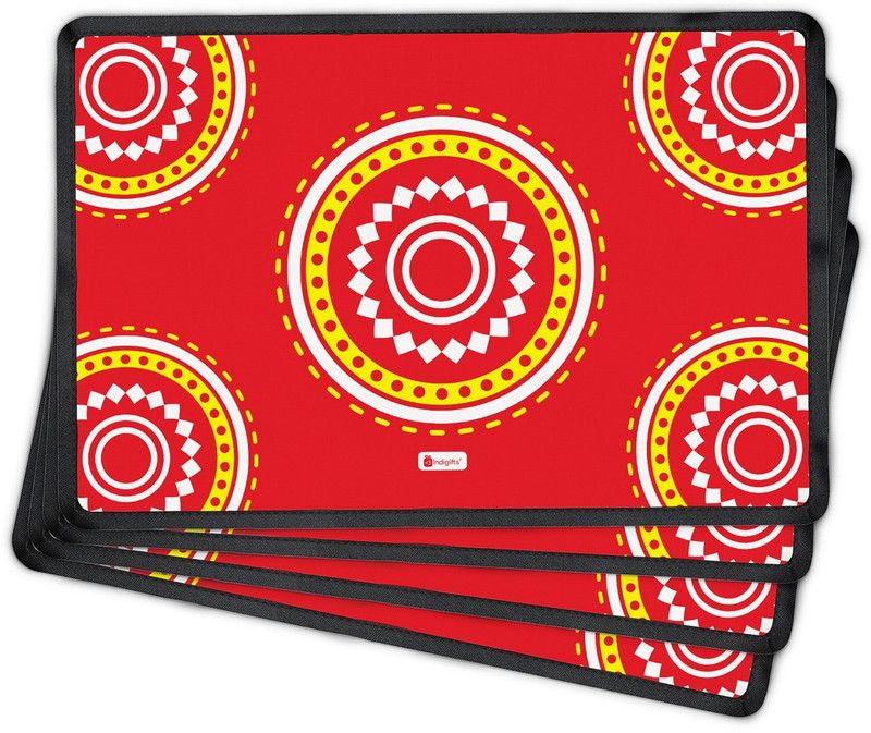 Indigifts Rectangular Pack of 4 Table Placemat  (Red, Polyester)