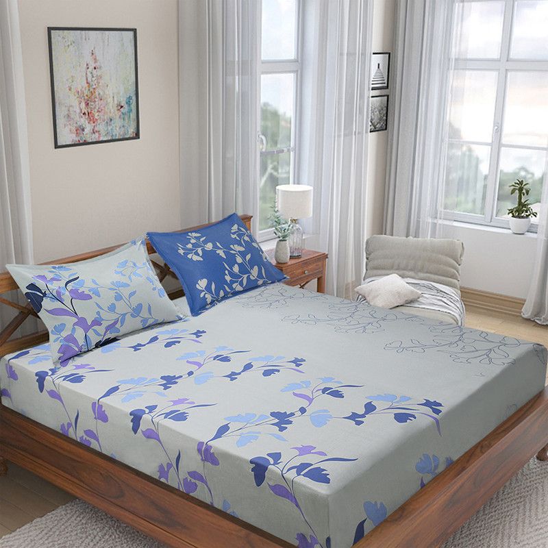 Flipkart Perfect Homes 210 TC Cotton King Abstract Flat Bedsheet  (Pack of 1, Blue)