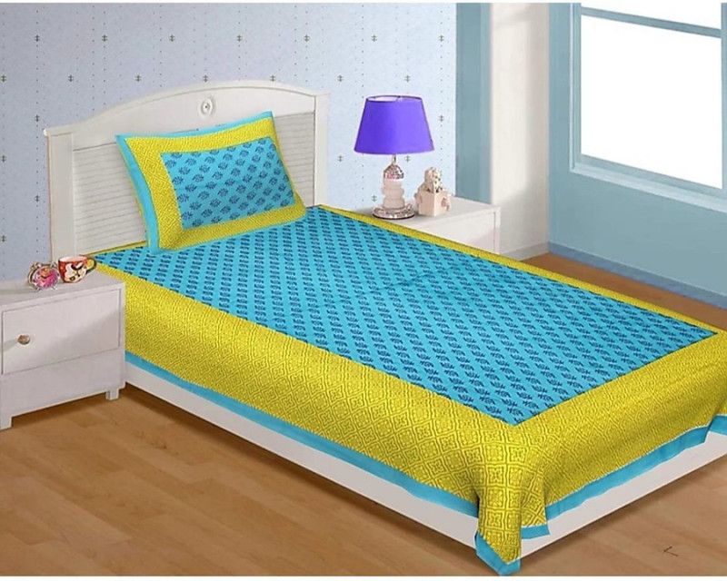 Shopoj 144 TC Cotton Single Jaipuri Prints Flat Bedsheet  (Pack of 1, Multicolor)