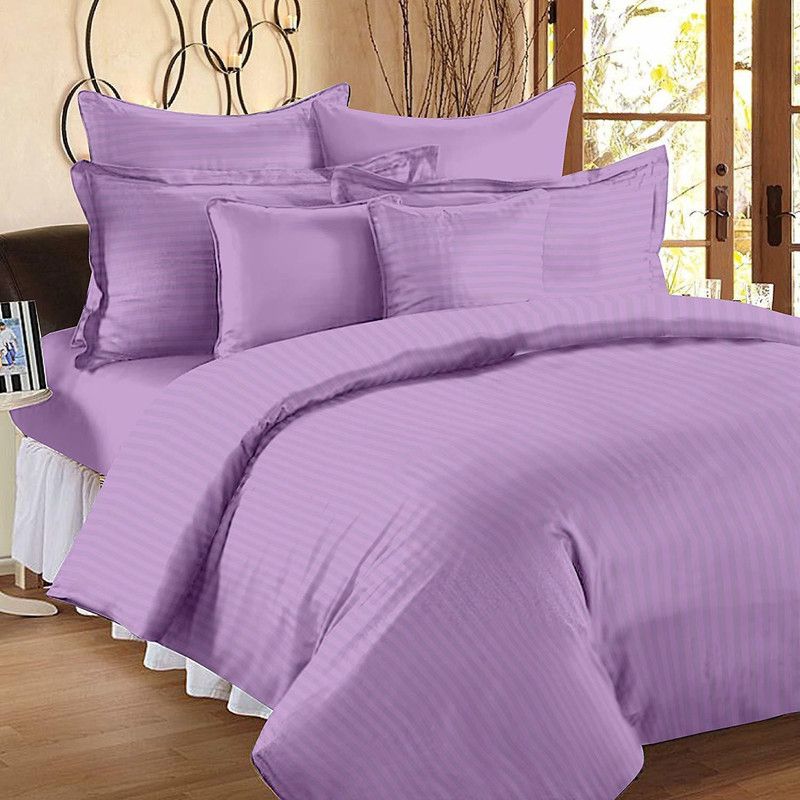 AMIGOS 210 TC Cotton Double Striped Flat Bedsheet  (Pack of 1, Purple)