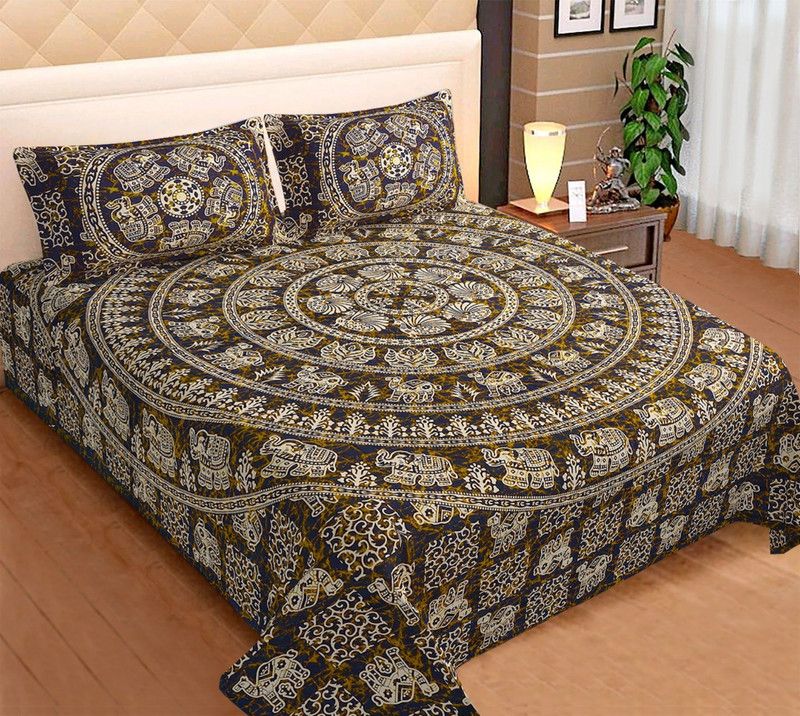 THADESAR 300 TC Cotton King Jaipuri Prints Flat Bedsheet  (Pack of 1, Multicolor)