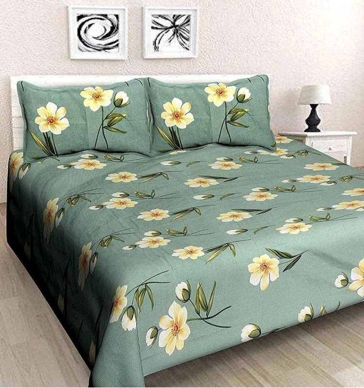 Delight Zone 160 TC Cotton Queen Floral Flat Bedsheet  (Pack of 1, Multicolor)
