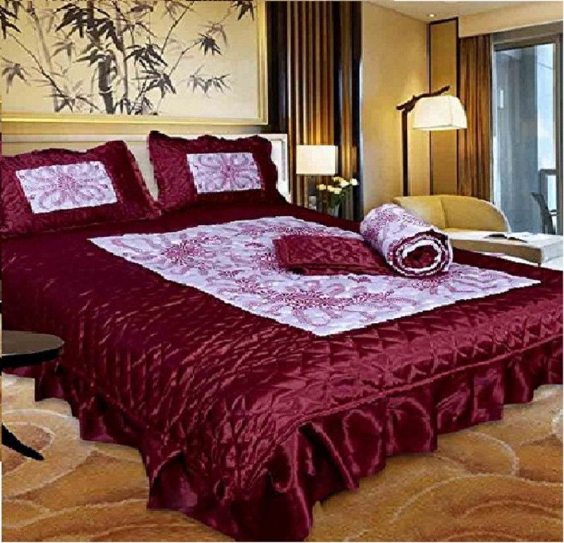 manavrachit Satin King Sized Bedding Set  (Maroon)