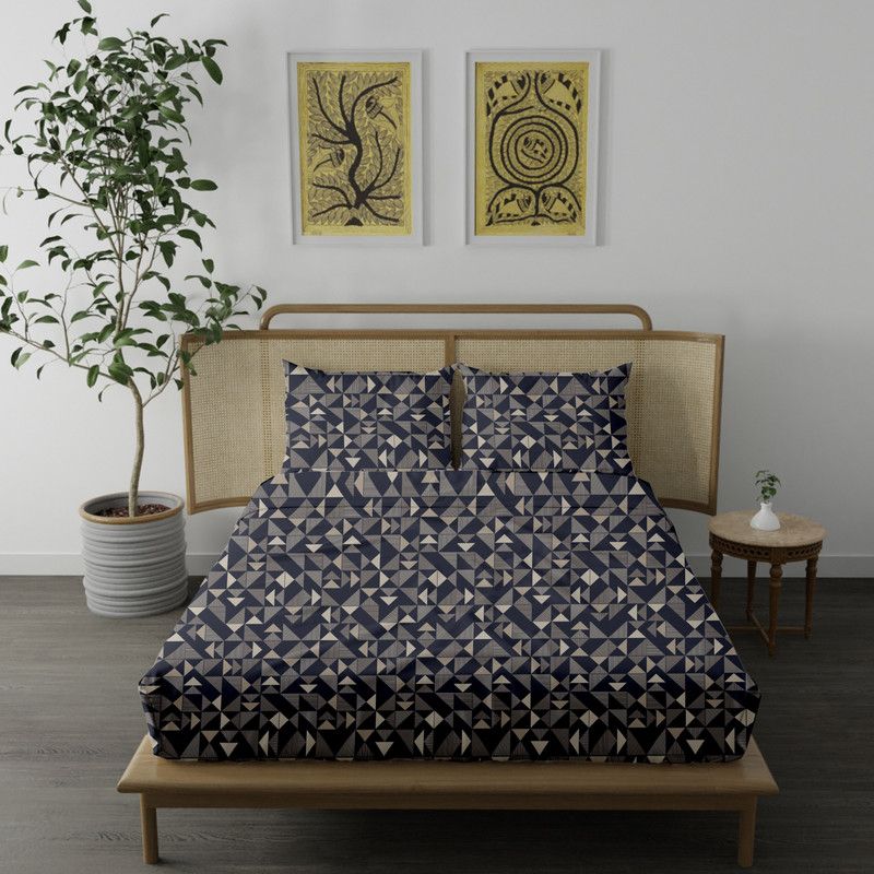 Blue Dahlia 220 TC Cotton King Printed Flat Bedsheet  (Pack of 1, Steel Grey)