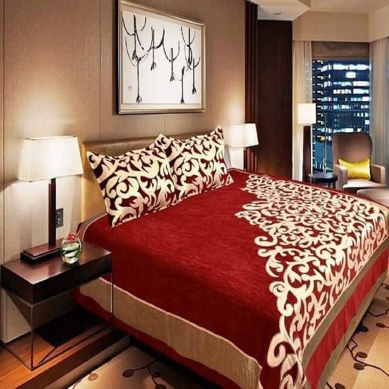 DC FABRICS 500 TC Velvet Double Printed Flat Bedsheet  (Pack of 1, Red)
