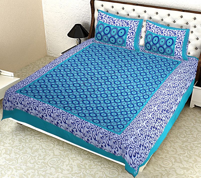 DHAKAD 228 TC Cotton Double Jaipuri Prints Flat Bedsheet  (Pack of 1, Multicolor)