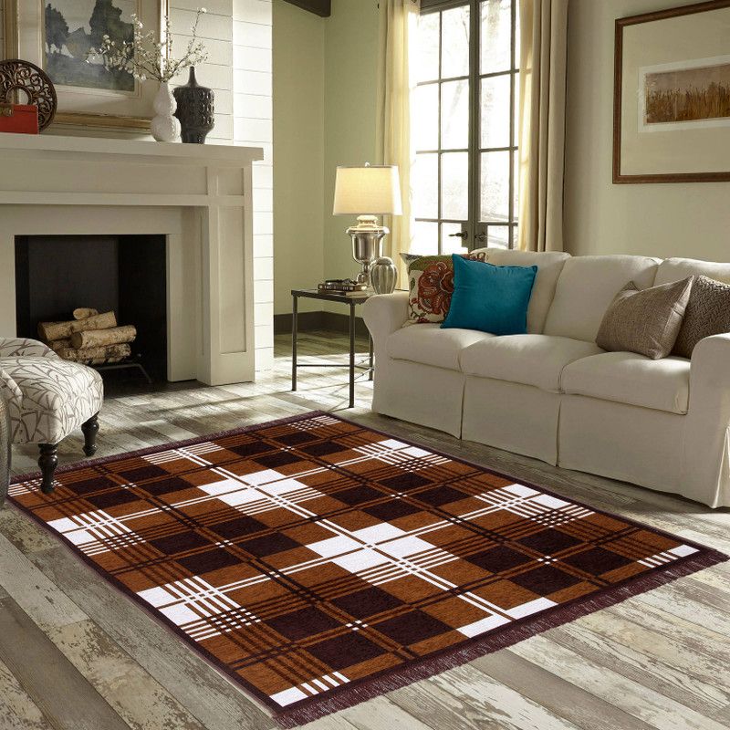 Zesture Brown Chenille Carpet  (137 cm, X 214 cm, Rectangle)