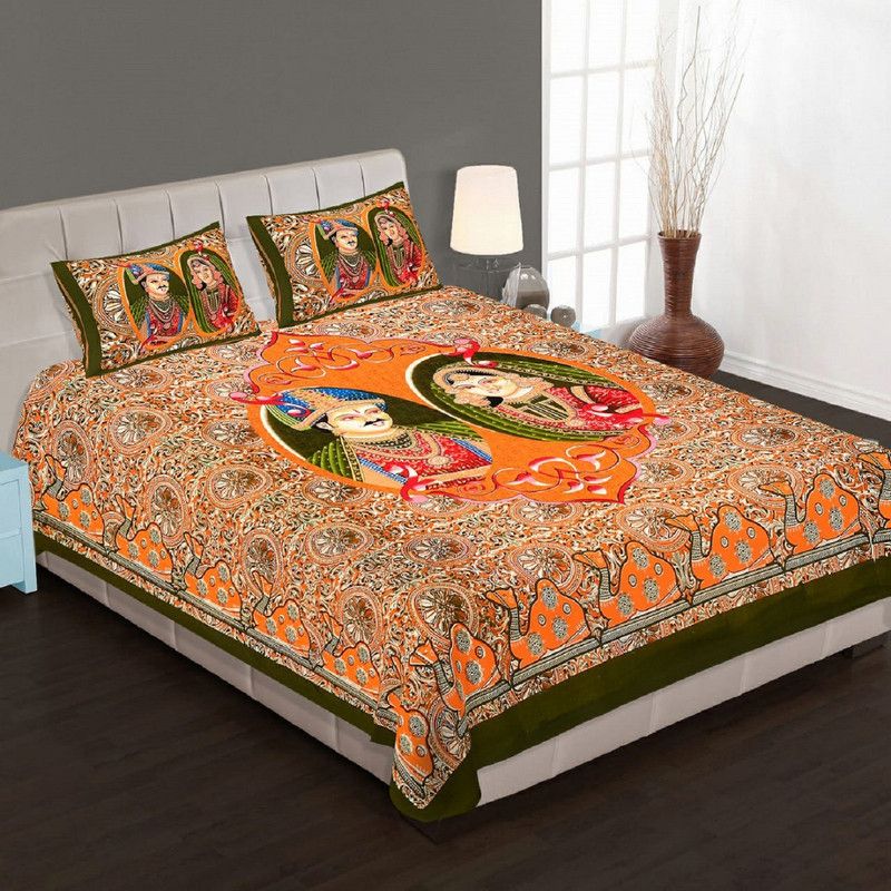 SUVASINI 140 TC Cotton Double Printed Flat Bedsheet  (Pack of 1, Yellow)