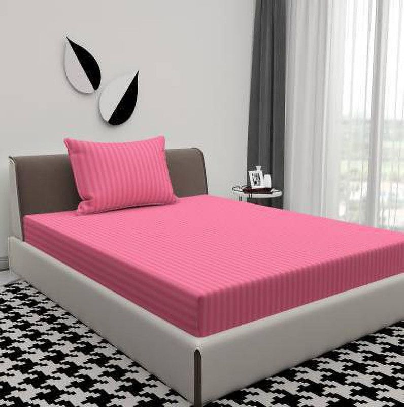 Divine Homes 150 TC Microfiber Single Striped Flat Bedsheet  (Pack of 1, Carrot)