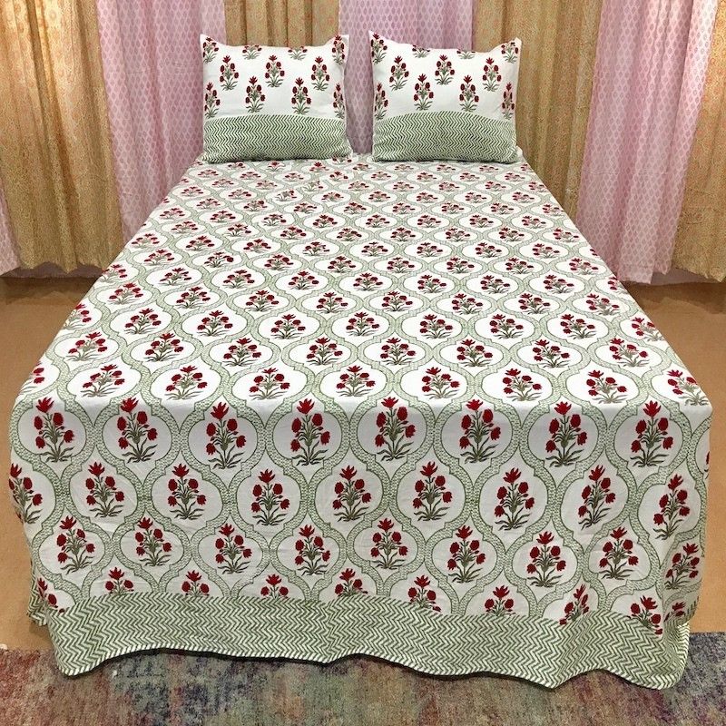 Calypso 300 TC Cotton Double Printed Flat Bedsheet  (Pack of 1, Red)