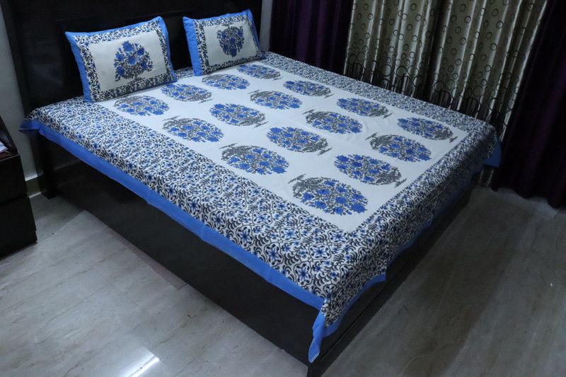 KTF 180 TC Cotton Double Jaipuri Prints Flat Bedsheet  (Pack of 1, Multicolor)