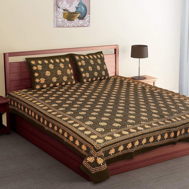 aachu homes 250 TC Cotton Double Printed Flat Bedsheet  (Pack of 1, Brown)