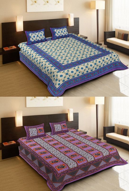 Ubania Collection 104 TC Cotton Double Printed Flat Bedsheet  (Pack of 2, Purple)