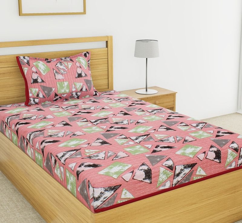 Flipkart SmartBuy 120 TC Cotton Single Geometric Flat Bedsheet  (Pack of 1, Red)