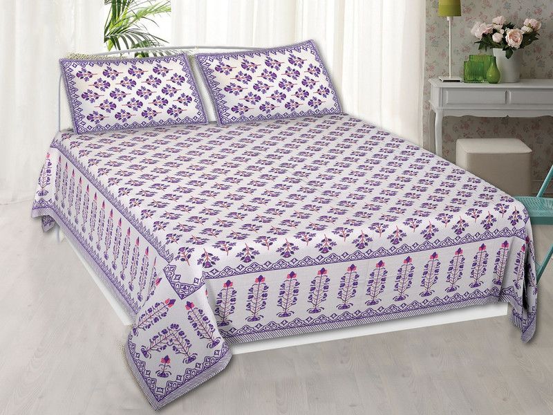 Koki dyeing 270 TC Cotton Double Floral Flat Bedsheet  (Pack of 1, Purple)