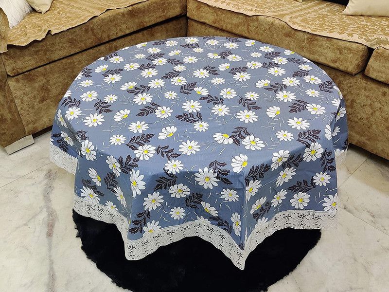 FORMONIK Floral 2 Seater Table Cover  (Blue, PVC)