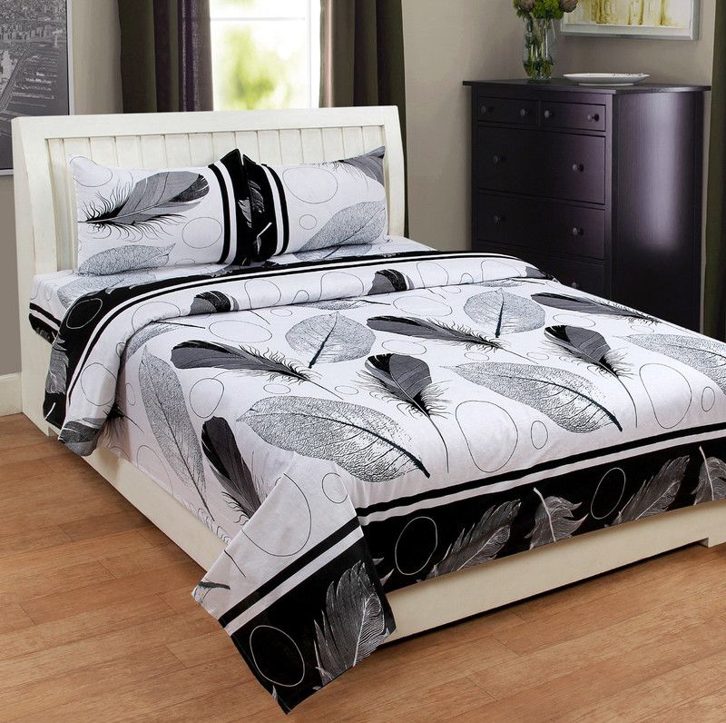 VHD 144 TC Cotton Double 3D Printed Flat Bedsheet  (Pack of 1, White)