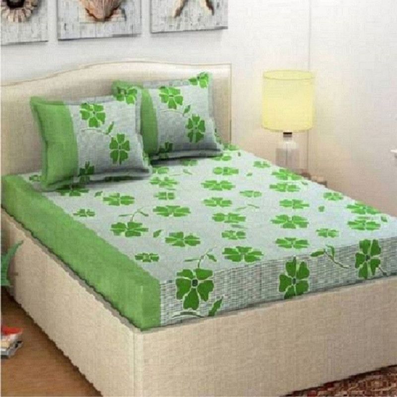 144 TC Polycotton Double 3D Printed Bedsheet  (Pack of 1, Green, White)