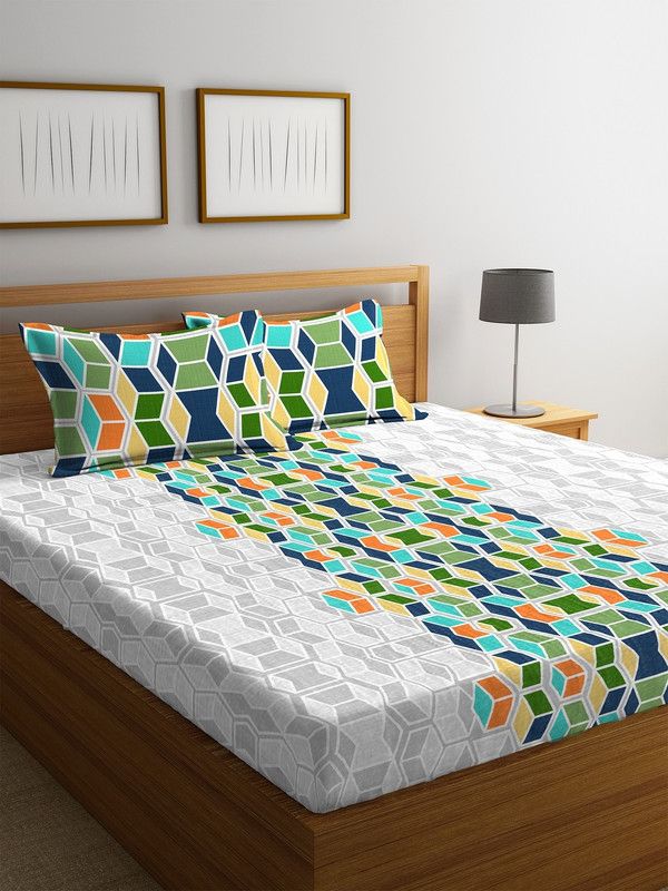 PORTICO NEW YORK 144 TC Cotton Double Printed Flat Bedsheet  (Pack of 1, Multicolor)