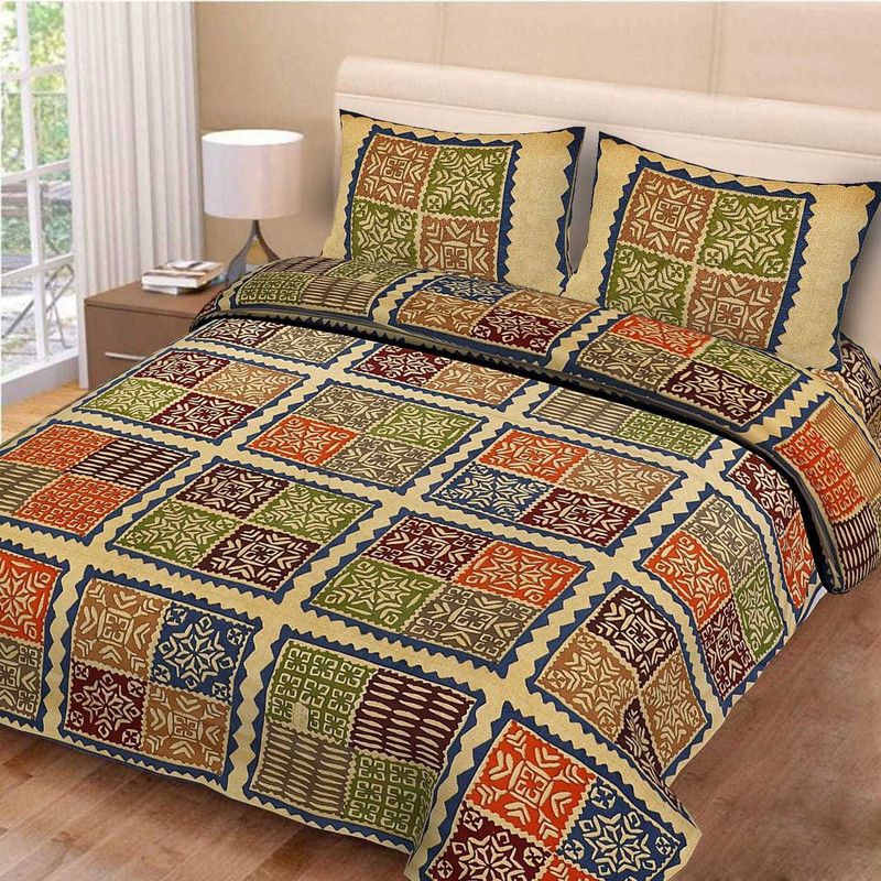 180 TC Cotton Double King Geometric Bedsheet  (Pack of 1, Green)