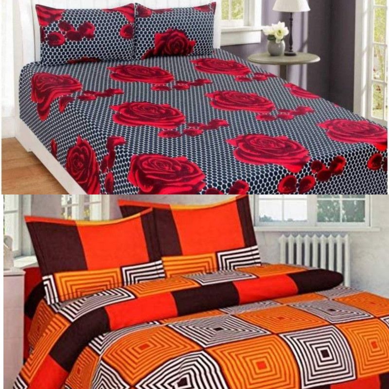 SOURCIED 180 TC Cotton King Floral Flat Bedsheet  (Pack of 2, Multicolor)