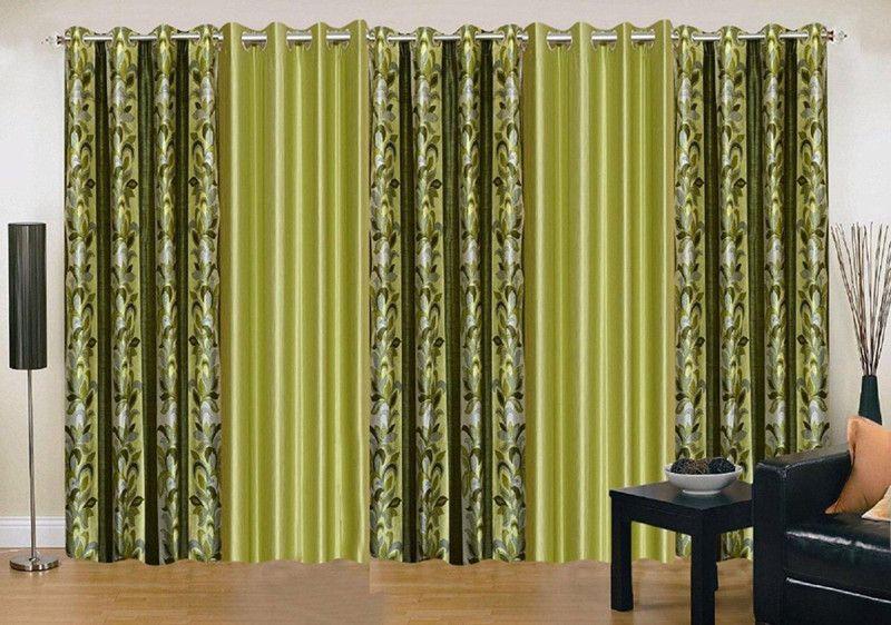 Galaxy Home Decor 153 cm (5 ft) Polyester Window Curtain (Pack Of 5)  (Floral, Green)