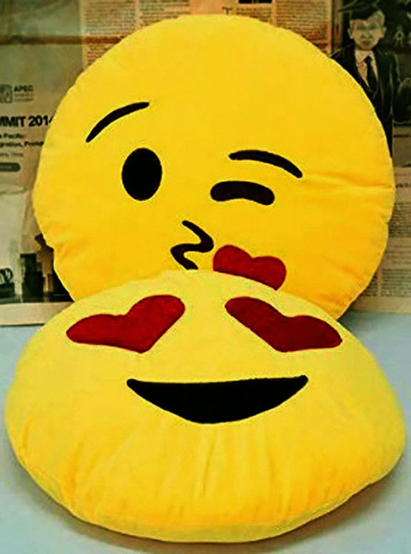 Lvloz Heart Shape eye smiley pillow kiss smiley Microfibre Smiley, Toons & Characters Cushion Pack of 2  (Yellow)