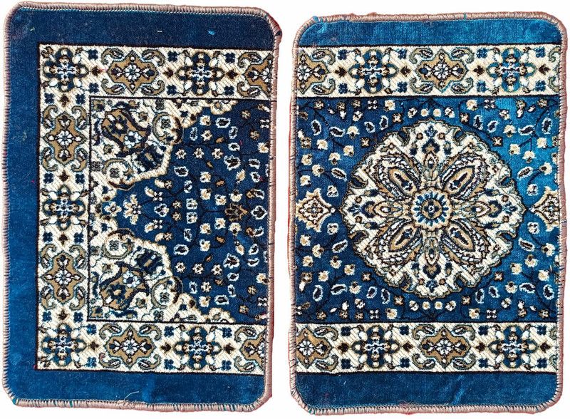 akn Velvet Door Mat  (Blue, Medium, Pack of 2)