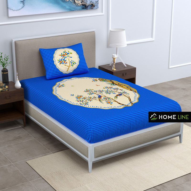 Homeline 104 TC Cotton Single Animal Flat Bedsheet  (Pack of 1, Blue)