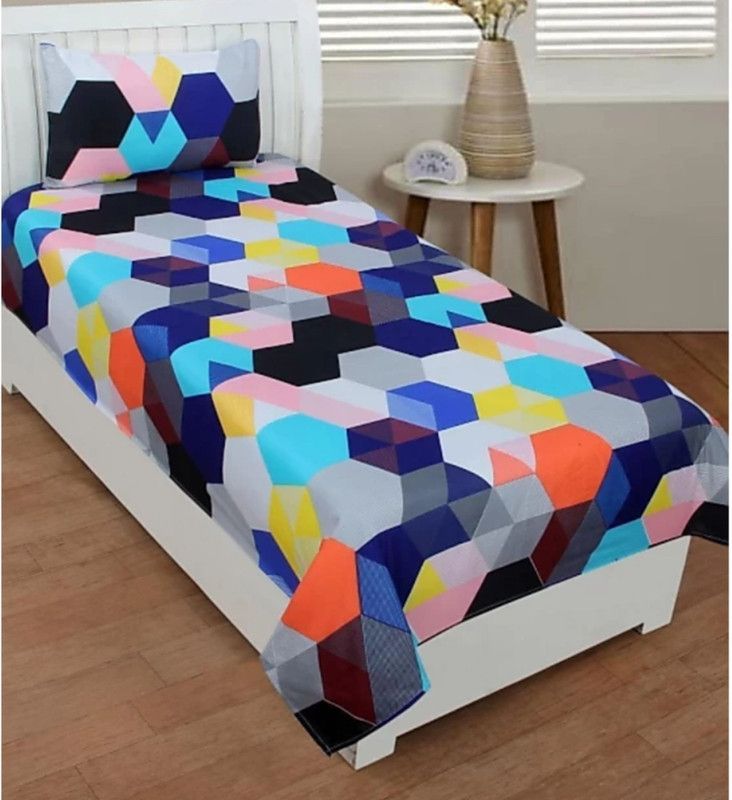 KHWAISH KOLLECTION 120 TC Polycotton Single Printed Flat Bedsheet  (Pack of 1, Multicolor)