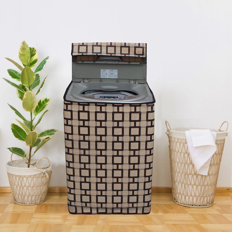 Glassiano Top Loading Washing Machine Cover  (Width: 58.42 cm, Beige, Black)