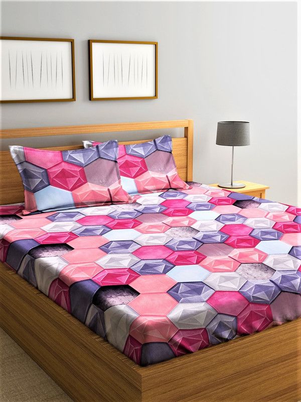 Home Sizzler 144 TC Microfiber Double Printed Flat Bedsheet  (Pack of 1, Pink)