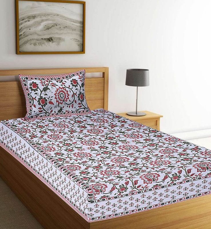 WoodenTwist 1803 TC Microfiber Single Floral Flat Bedsheet  (Pack of 1, Multicolor)