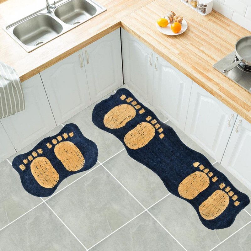 T Decor Polyester Floor Mat  (Dark Blue, Medium, Pack of 2)