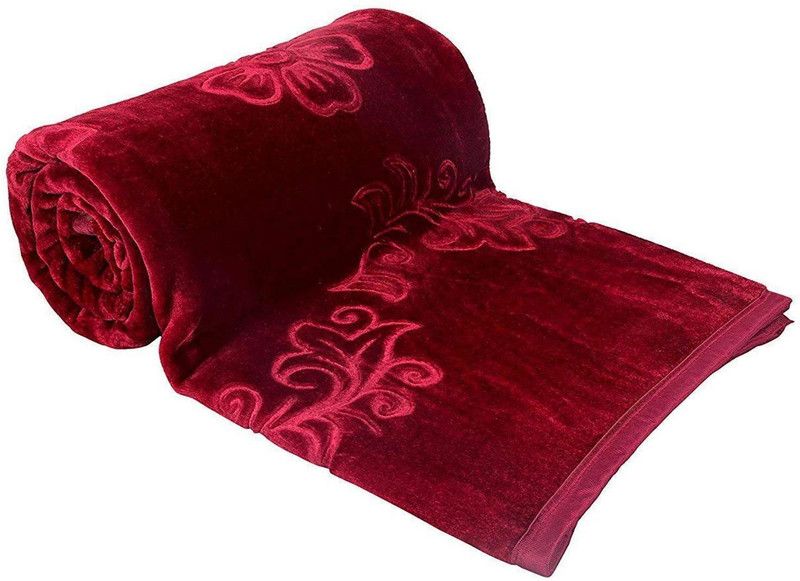 Swikon star Self Design Single Mink Blanket for Heavy Winter  (Polyester, Maroon)